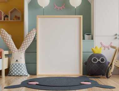 Çocuk odasında poster çerçevesi, çocuk odası, kreş modeli, 3 boyutlu tasarım.