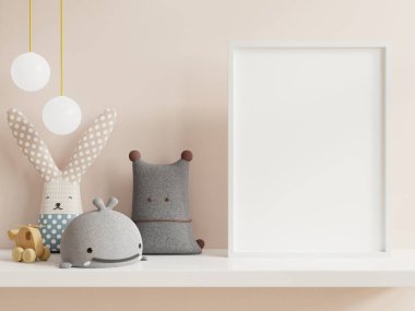 Çocuk odasındaki posterleri, boş beyaz duvar arkaplanına posterleri, 3D görüntüleme