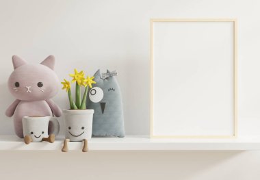 Çocuk odasının iç kısımlarına posterler, beyaz raflara 3D resimli posterler as.