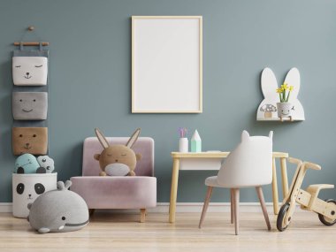 Çocuk odasında poster çerçevesi, çocuk odası, kreş modeli, 3 boyutlu tasarım.