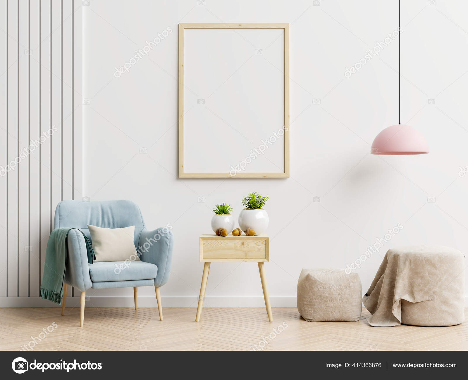Download Poster Mockup Vertical Frames Empty White Wall Living Room Interior Stock Photo By C Vanitjan 414366876