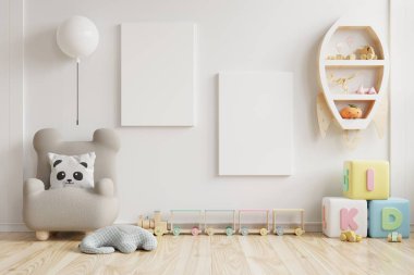 İç modelleme odası, çocuk odası, duvar çerçevesi mockup.3d.