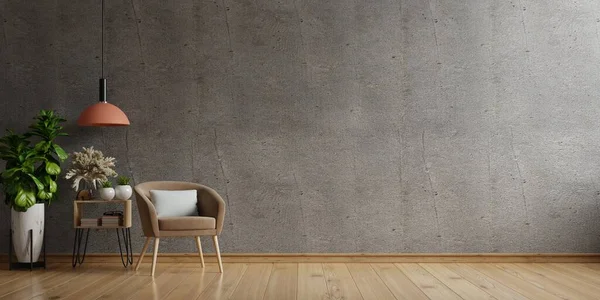 Koltuklu ve aksesuarlı çatı katı tarzı bir ev. 3d oluşturma