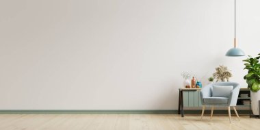 İç tarafında boş beyaz duvar zemininde bir koltuk var.