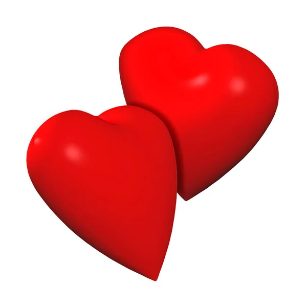 Dois Corações Isolados Branco Representando Amor Compartilhado — Fotografia de Stock