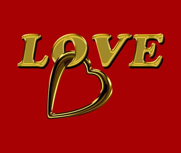 Znamení Zobrazující Slovo Láska Zlatě Spojené Zlatým Srdcem Červeném Pozadí — Stock fotografie