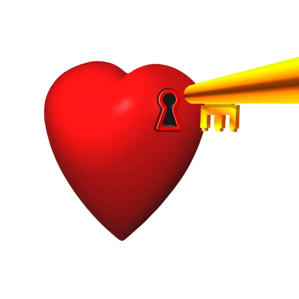 Coração Prestes Ser Desbloqueado Por Amante Isolado Fundo Branco — Fotografia de Stock