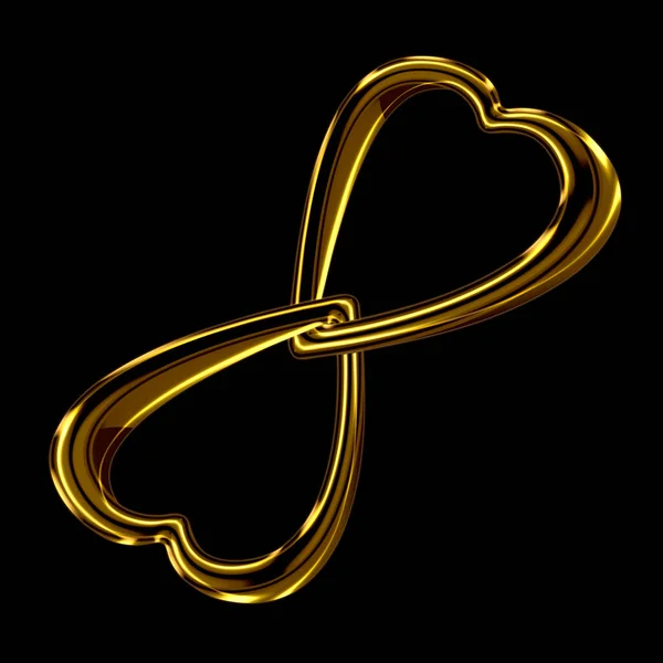 Two Shiny Golden Hearts Linked Together Token Shared Love Isolated — Stock Photo, Image