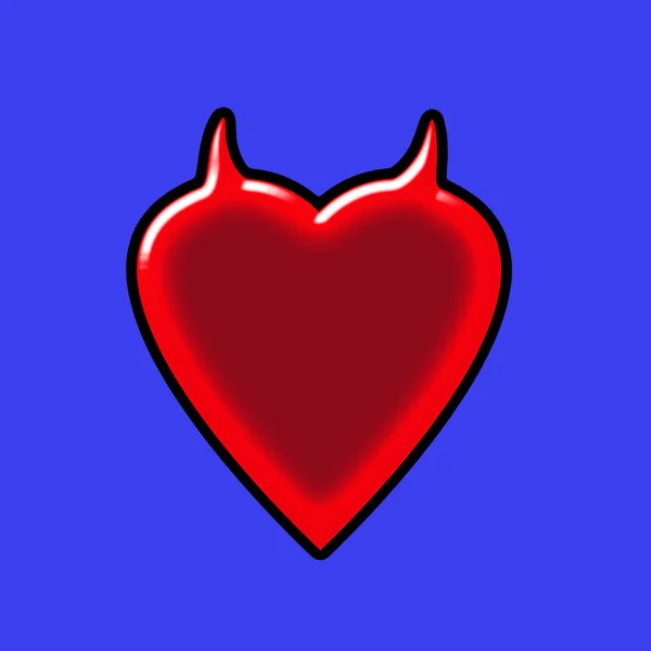 Abstract Heart Devil Horns Implying Mischievous Love Isolated Blue Backgroun — Stock Photo, Image