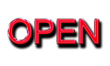 Bir depo işareti veya tasarım ögesi olarak kullanmak için kırmızı ile parlayan bir OPEN işareti.