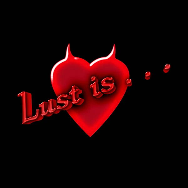 Coração Brincalhão Com Chifres Diabo Sobre Escrito Com Palavras Lust — Fotografia de Stock