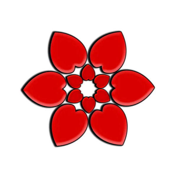 ハート型の花のデザイン カードに使用するために白に隔離された赤い花弁 または関連する広告や宣伝目的のために — ストック写真