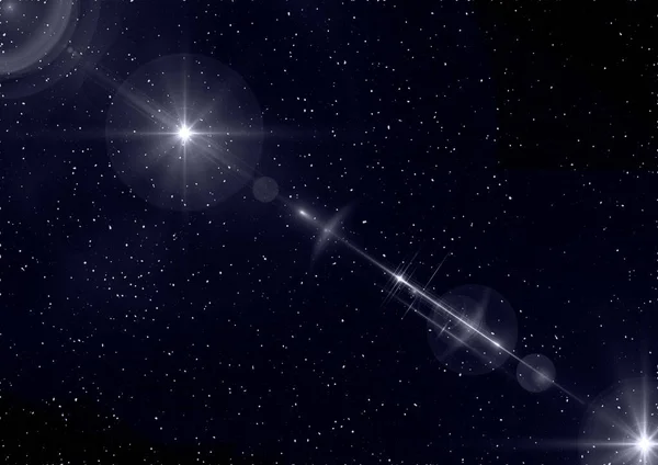 Tasarım elementi ya da arkaplan olarak kullanılmak üzere mercek parlaması olan yıldızlı bir gece gökyüzü.
