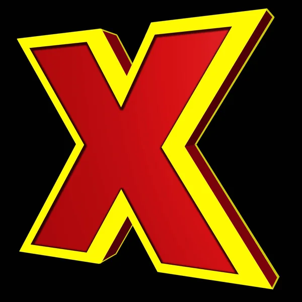用粗体的红色和黄色3D文字表示的吻的X符号 用黑色隔开 — 图库照片