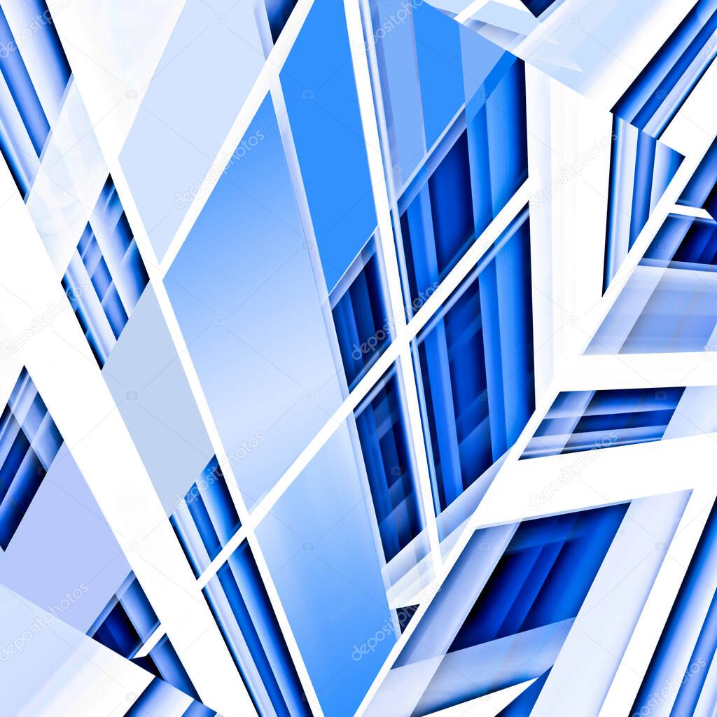 An abstract of high-rise office buildings in blue and white