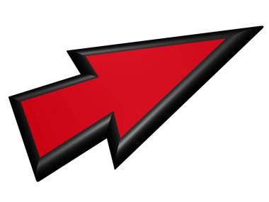 Siyah ve kırmızı bir ok ucu bilgi tasarımı elementi olarak kullanılmak üzere beyaz üzerine izole edilmiş