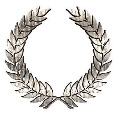 Beyaz üzerine izole edilmiş gümüş desenli Laurel çelengi sembolü