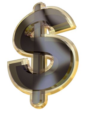 Yarı şeffaf altın ve gri bir 3 boyutlu sembol. Kablo etkisi beyaz üzerinde izole edilmiş.