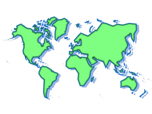 Схематическая Карта Мира Выделенная Зеленым Цветом Белом Фоне — стоковое фото