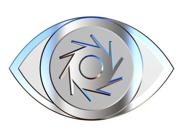 Augensymbol Mit Linseneffekt Stahlgrau Auf Weiß — Stockfoto