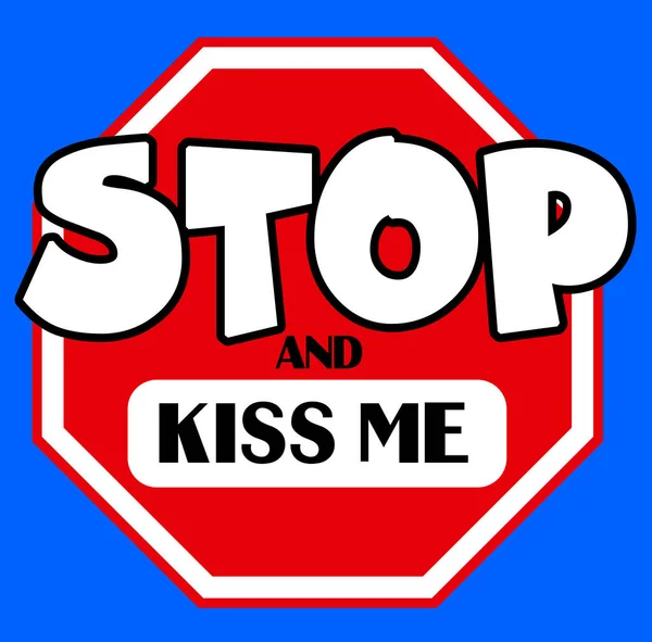 Ein Cartoon Stil Achteckiges Stoppschild Rot Und Weiß Mit Kiss — Stockfoto