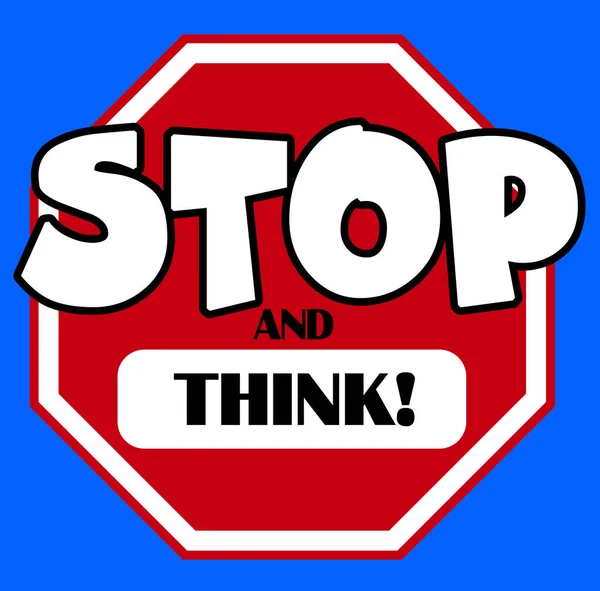 Bir çizgi film stili, sekizgen kırmızı beyaz dur işareti ve mavi arka planda bir başlık düşünün