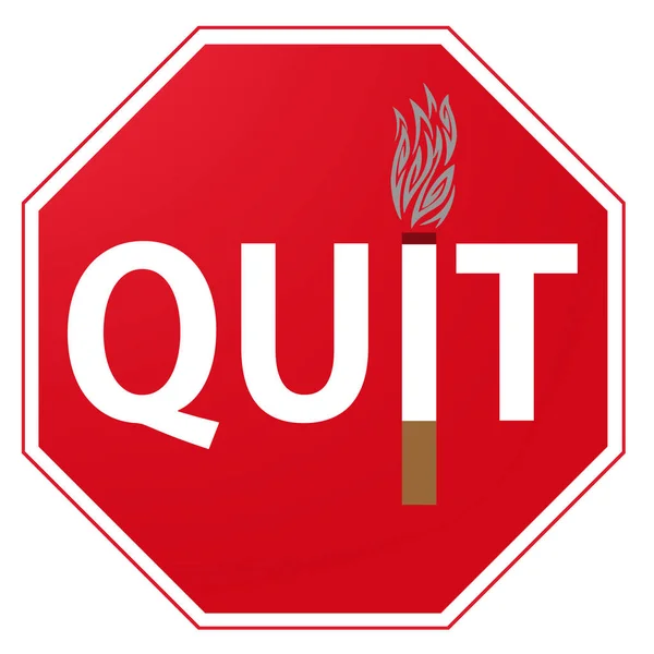 Red White Octagonal Quit Smoking Sign Isolated White — Stock Photo, Image