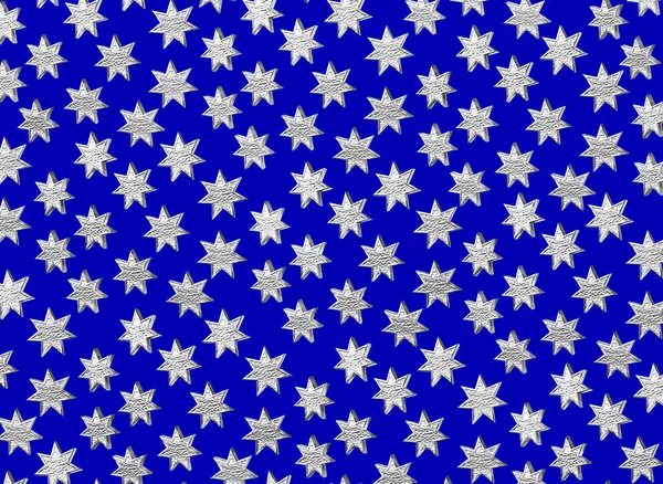 Wzór Srebrnych Gwiazd Niebiesko Wykorzystania Jako Tło Lub Tło — Zdjęcie stockowe