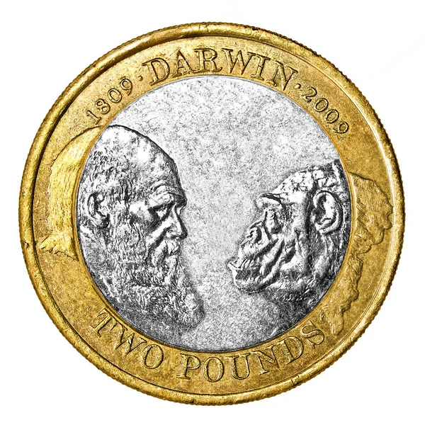 Вид Сзади Двухфунтовую Памятную Монету Дарвина Датированную 2009 Годом — стоковое фото