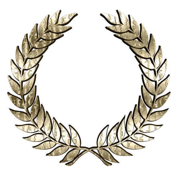 Laurel Wreath Symbol Textured Gold Isolated White — Stock Photo, Image