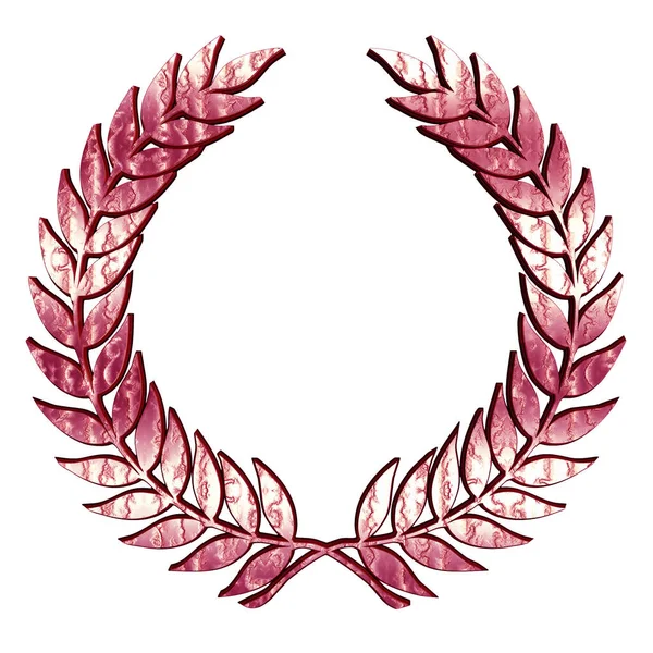 Lorbeerkranz Symbol Strukturiertem Metallisch Rosa Isoliert Auf Weiß — Stockfoto