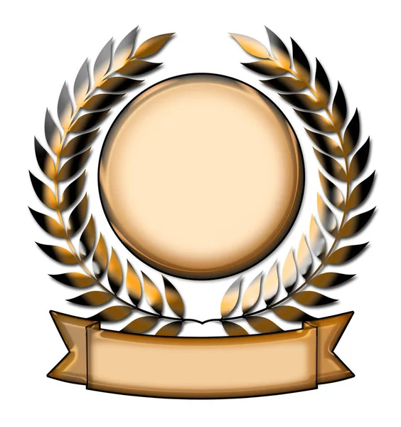 Golden Laurel Wreath Award Emblem Banner Isolated White — Stock Photo, Image