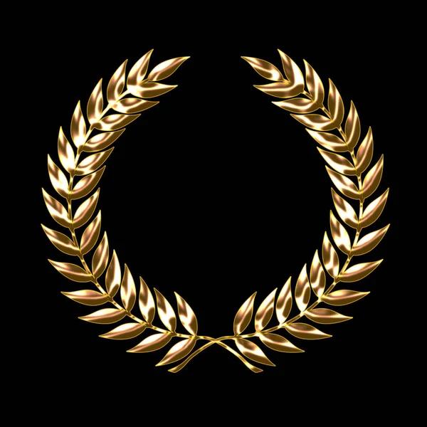 Arany Babérkoszorú Szimbólum Elszigetelt Fekete — Stock Fotó