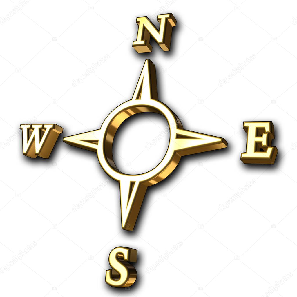 A compass icon in gold isolated against a white background.