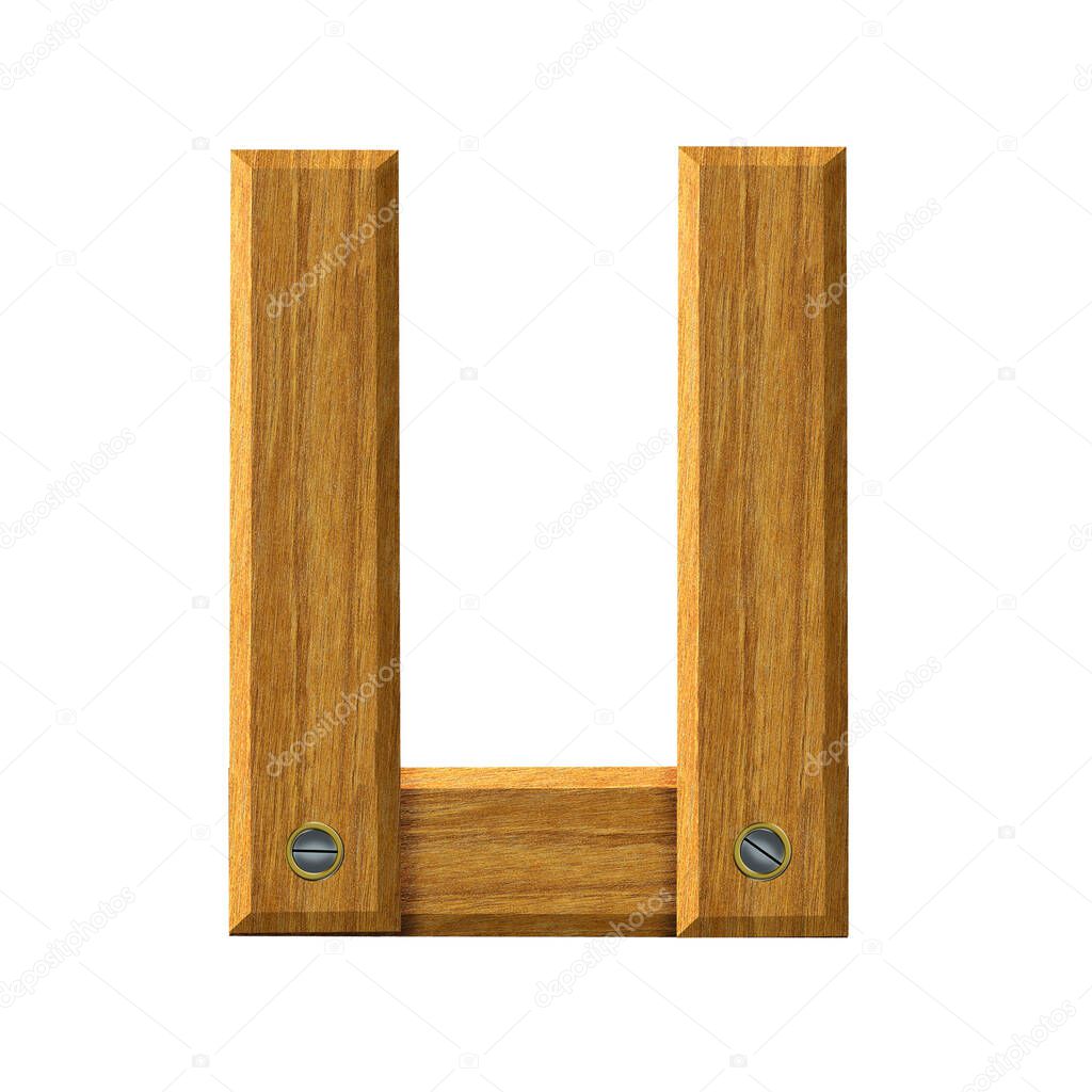 The letter U created in a trendy wood design
