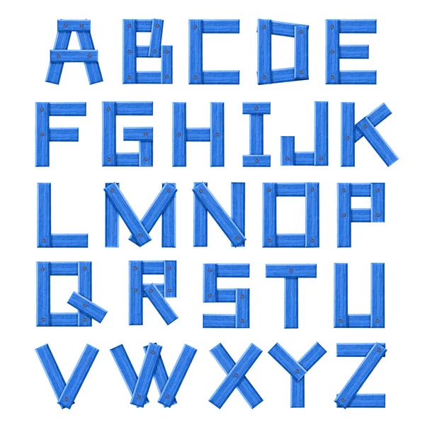 Complete Alphabet Set Created Trendy Blue Stained Wood Design — Stock Photo, Image