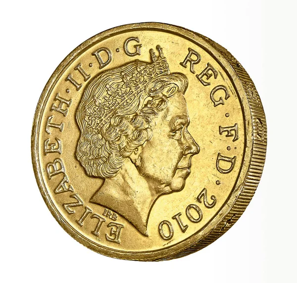 2010 tarihli 1 pound 'luk İngiliz sikkesinin kenarı ile yakın plan görüntüsü