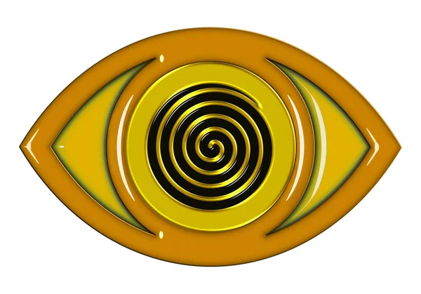 Augensymbol Mit Spiraleffekt Gold Gelb Und Schwarz Auf Weiß — Stockfoto