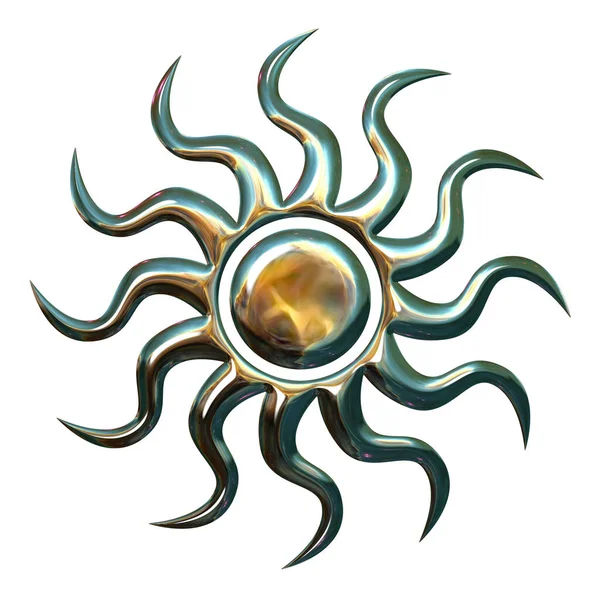 Sun Design Tarnished Bronze Isolated White Use Design Element — Stock Photo, Image