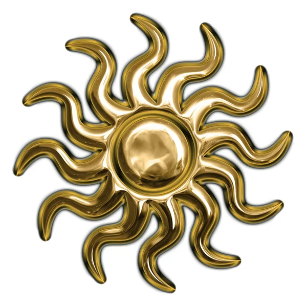 Пылающее Солнце Дизайн Золоте Изолированы Белом Использования Качестве Элемента Дизайна — стоковое фото