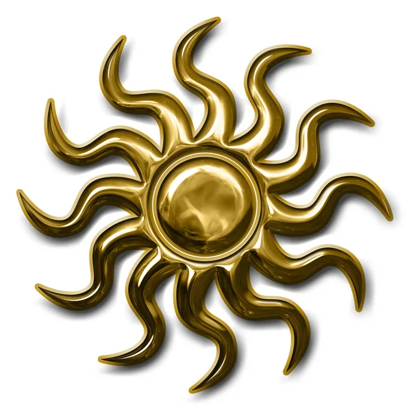 Конструкция Солнца Золоте Изолированы Белом Использования Качестве Элемента Дизайна — стоковое фото