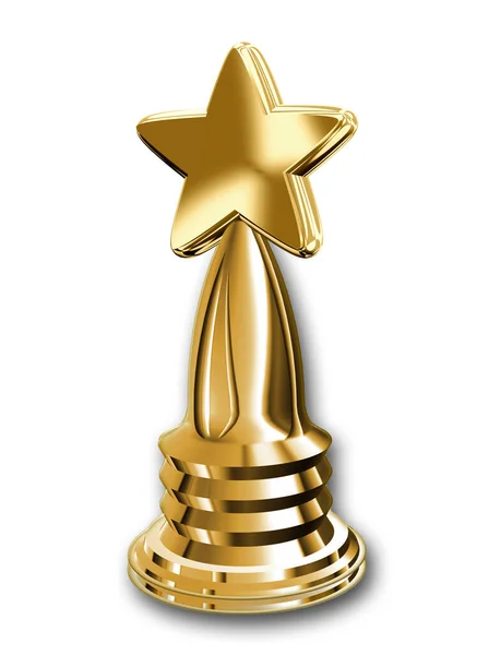 Golden Winner Trophy Star Design Isolated White — Stock Photo, Image