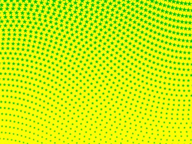 Sarı arkaplanda yeşil yıldızların eski bir pop tarzı dalgalı arkaplan deseni