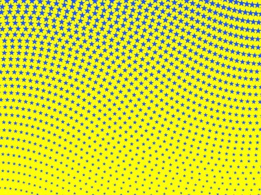 Sarı arkaplan üzerinde mavi yıldızların eski bir pop tarzı dalgalı arkaplan deseni