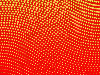 Kırmızı zemin üzerinde sarı yıldızların retro pop tarzı dalgalı arkaplan deseni