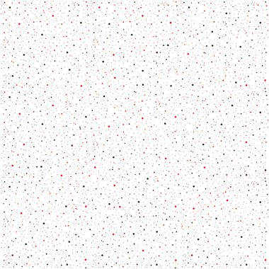 Beyaz arka planda kırmızı ve siyah renkte rastgele küçük noktaların soyut desenleri.