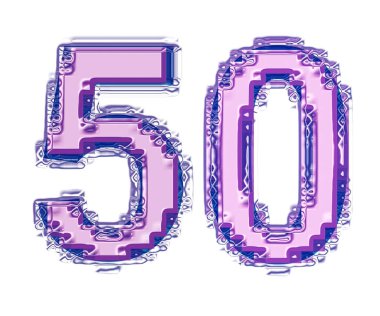 Pembe ve mavi renkte güzel bir 50 numaralı mücevher beyaz arka planda izole edilmiş.