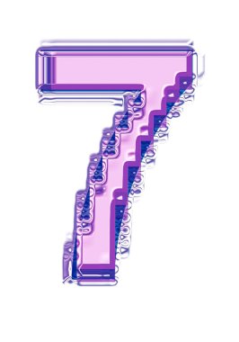 Pembe ve mavi ile süslenmiş güzel bir 7 numaralı sembol beyaz arka planda izole edilmiş.