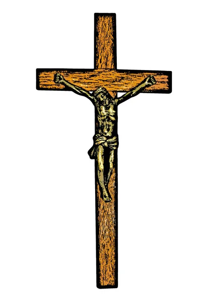 Abstraktní Náčrt Ježíše Krista Kříži Izolovaném Bílém — Stock fotografie