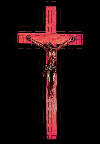 Krisztus Absztraktja Kereszten Pirossal Feketén — Stock Fotó